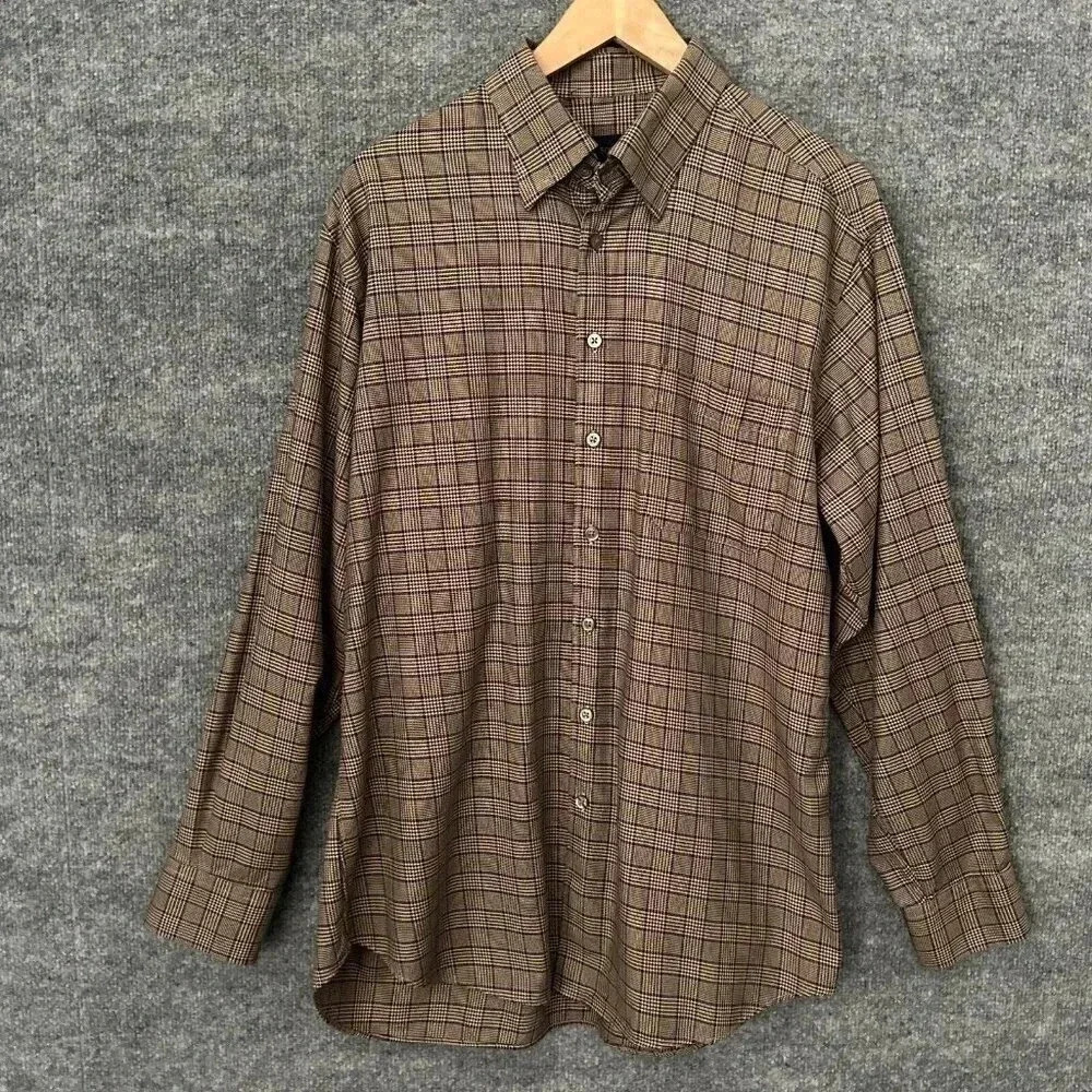 Scott Barber Shirt Mens Large Brown Plaid Long Sleeve Casual Office Button Front